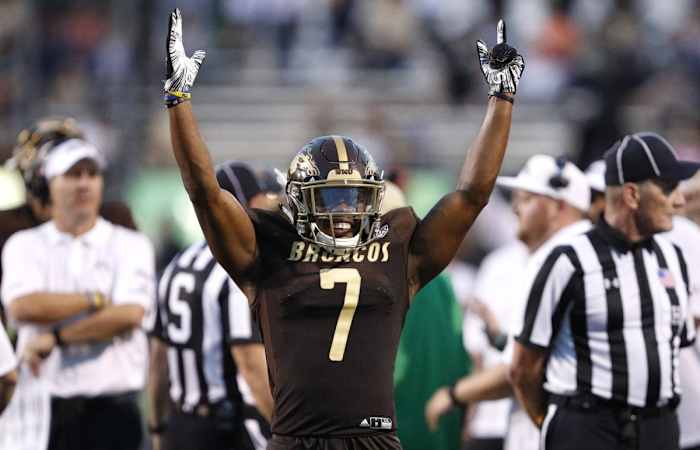 Eskridge celebrates after official review confirms his touchdown against Syracuse.